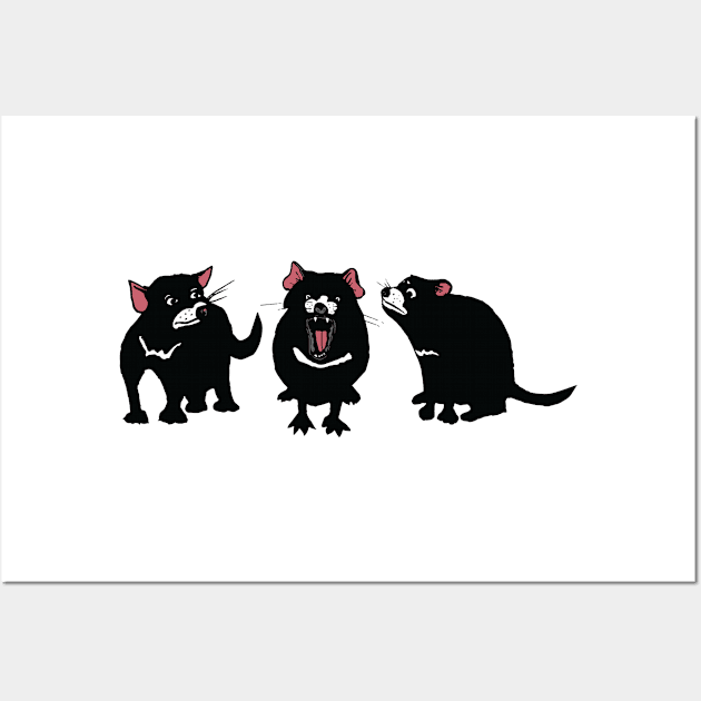 Tom, Tilly and Tarn the Tasmanian Devil Pups Wall Art by calheath